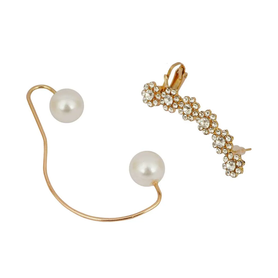 Crystal Flower Pearl Ear Cuff Set of 2