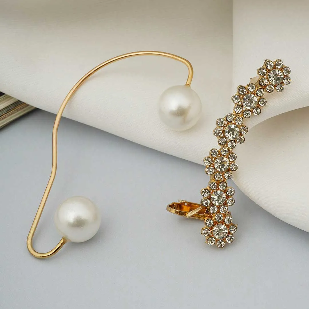 Crystal Flower Pearl Ear Cuff Set of 2