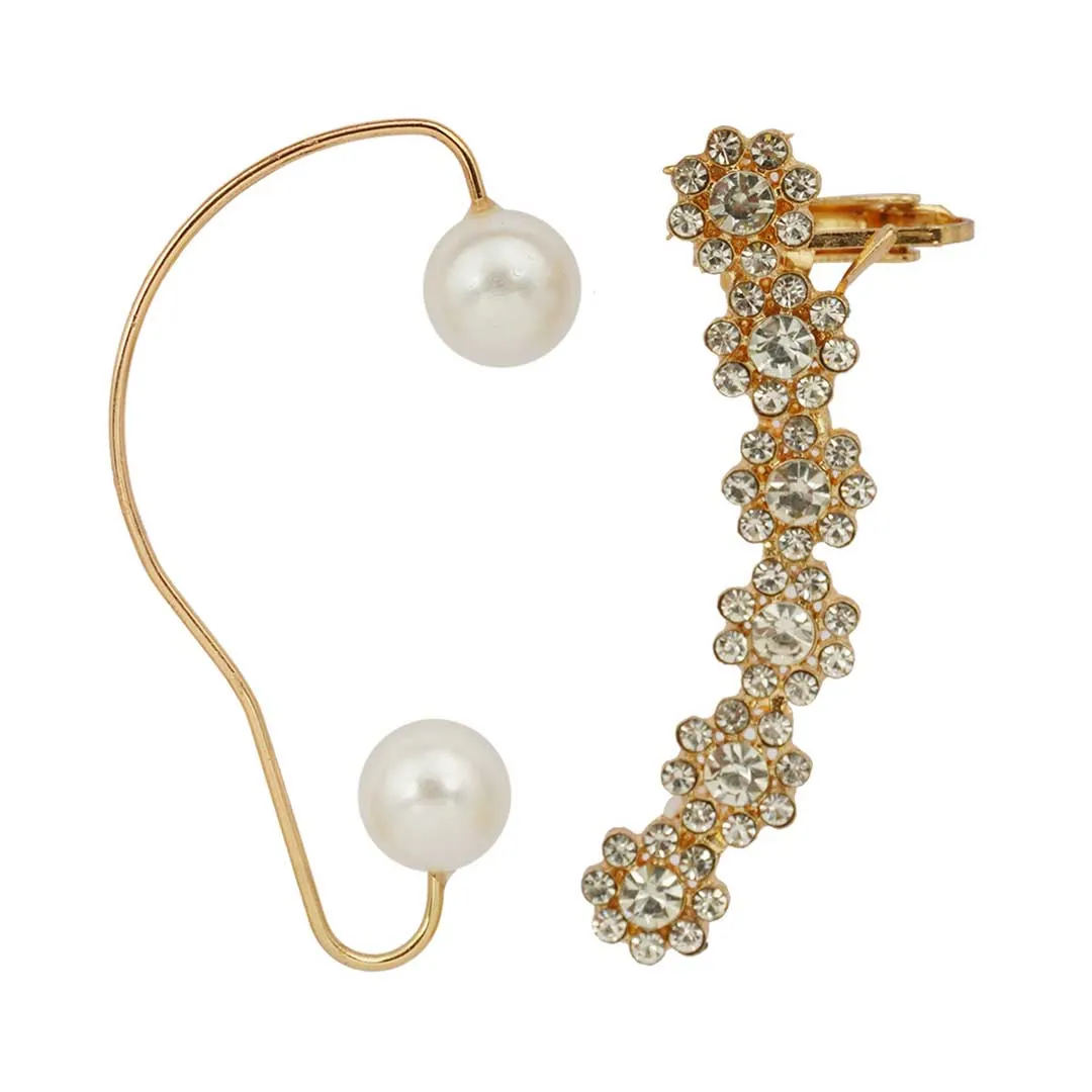 Crystal Flower Pearl Ear Cuff Set of 2