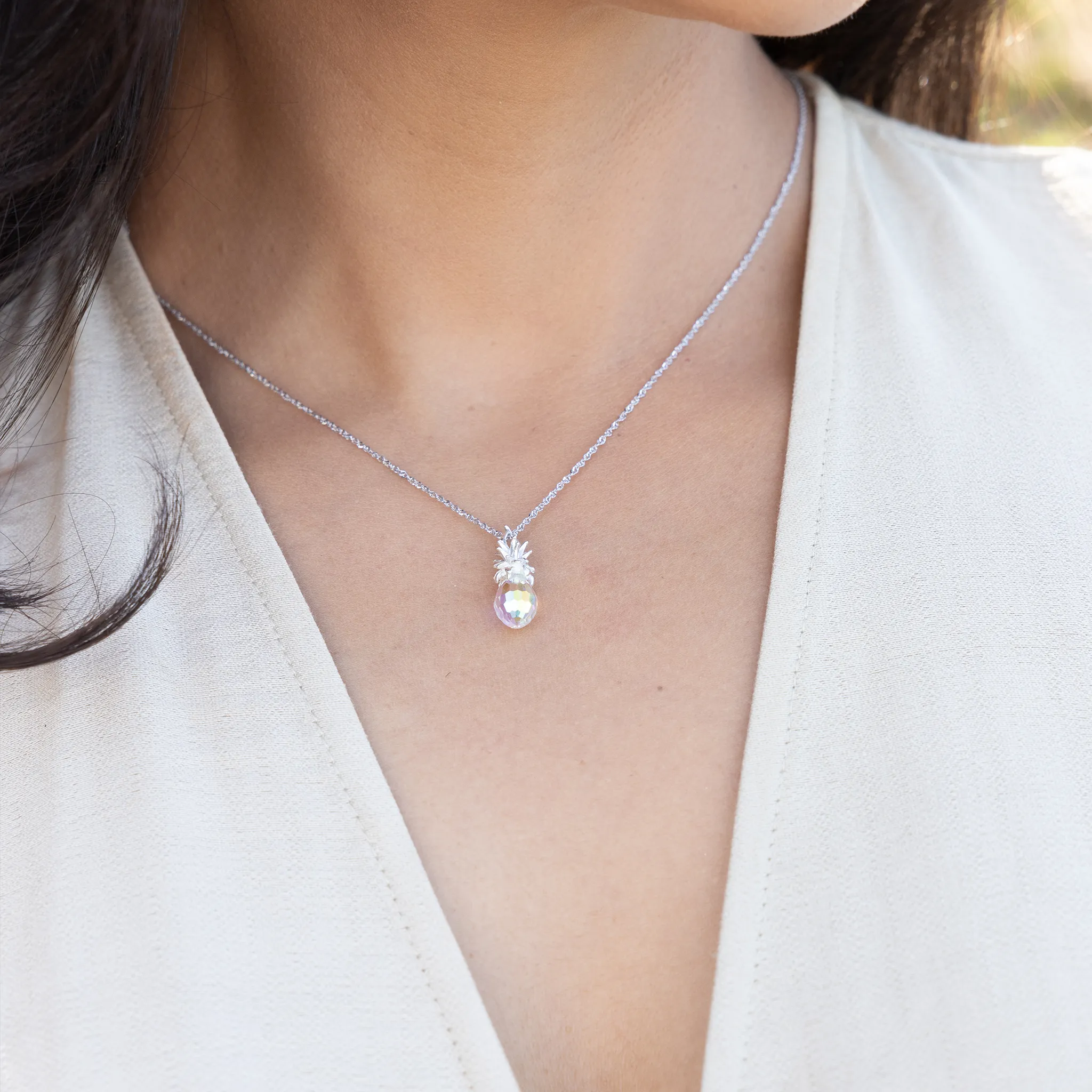 Crystal Pineapple Charm / Pendant in Sterling Silver