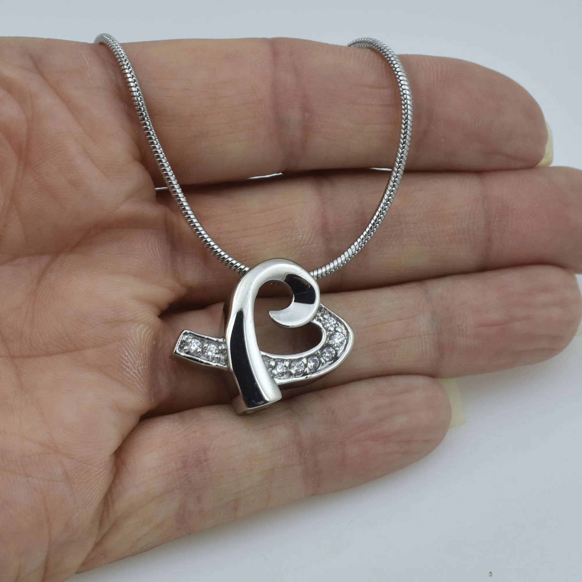 Crystal Ribbon Heart Urn Necklace