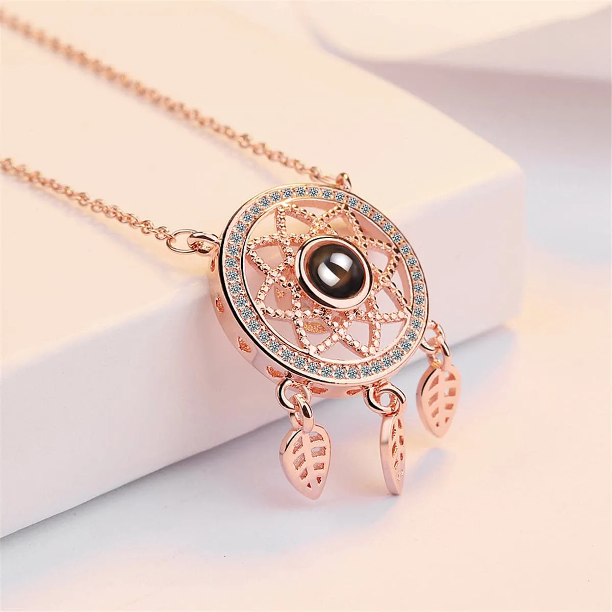 Cubic Zirconia & 18K Rose Gold-Plated Dreamcatcher Pendant Necklace