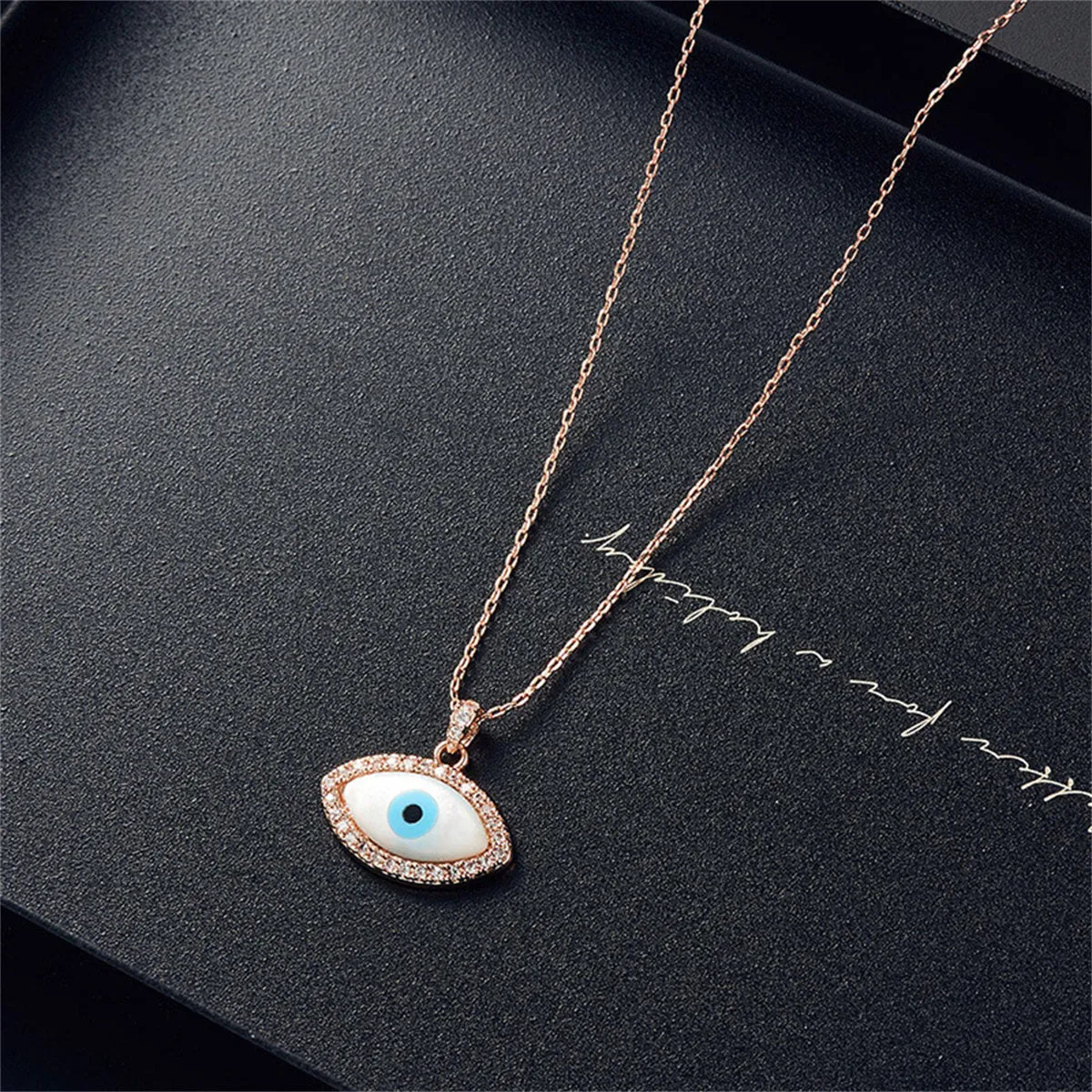 Cubic Zirconia & 18K Rose Gold-Plated Evil Eye Stud Earrings & Pendant Necklace