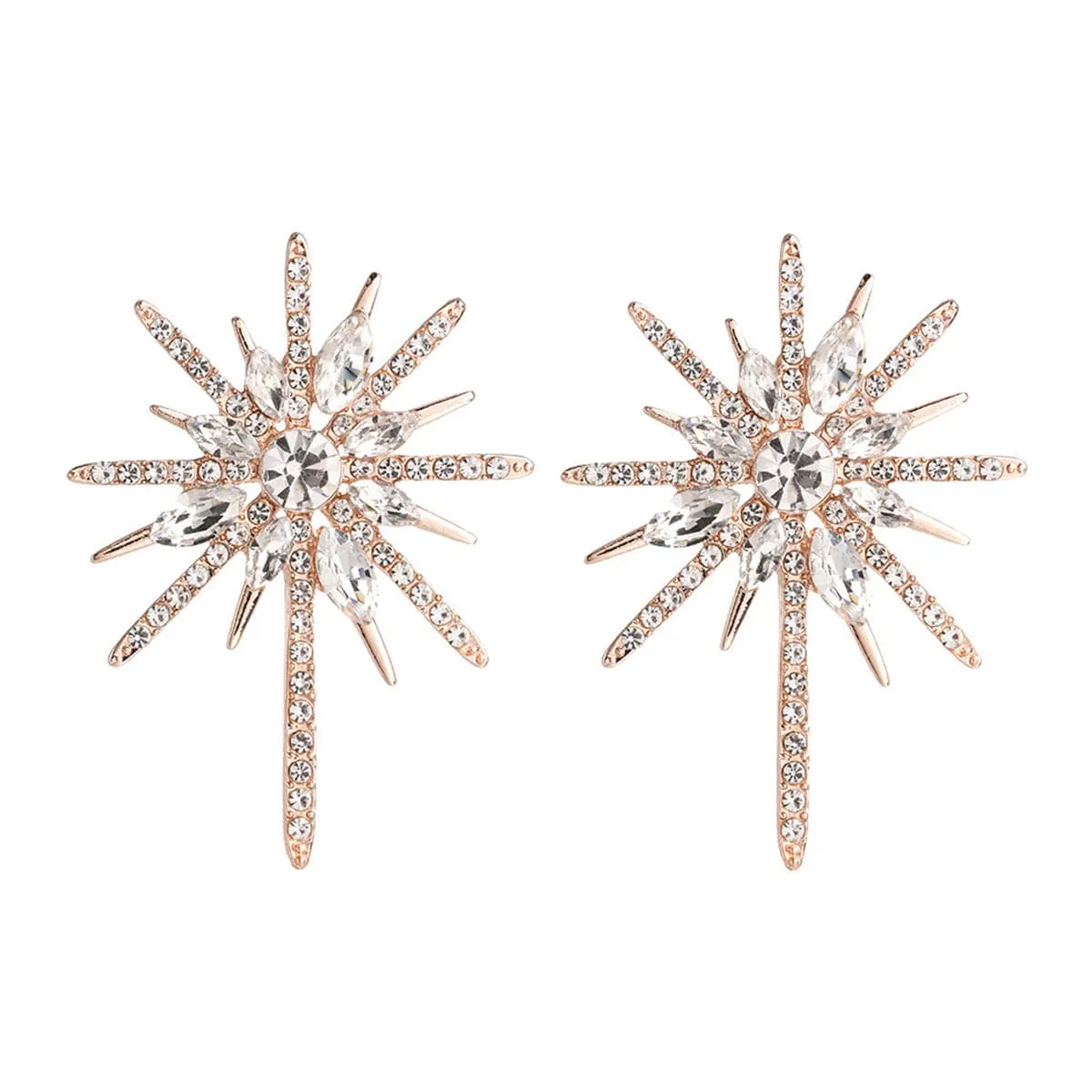 Cubic Zirconia & Crystal Sparkling Starburst Stud Earrings