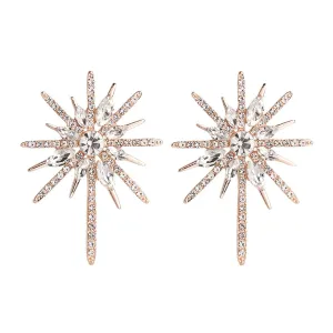 Cubic Zirconia & Crystal Sparkling Starburst Stud Earrings