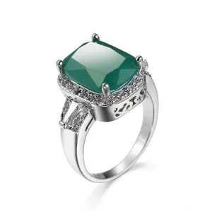 Cubic Zirconia & Green Crystal Halo Oval-Cut Ring