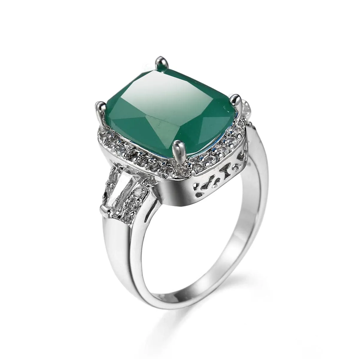 Cubic Zirconia & Green Crystal Halo Oval-Cut Ring