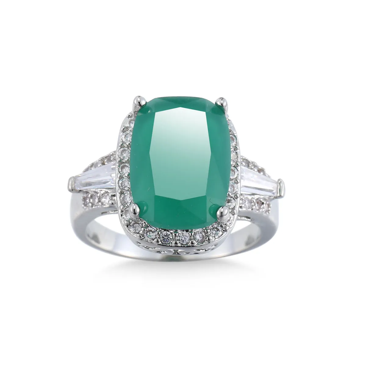 Cubic Zirconia & Green Crystal Halo Oval-Cut Ring