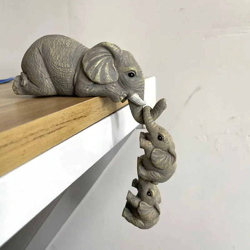 Cute Elephant Figures Haning Resin Crafts Home Decoration Three Piece Sets