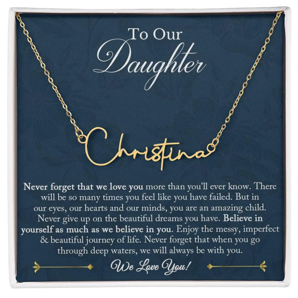 Daughter Gift from Mom and Dad, Daughter Signature Name Necklace