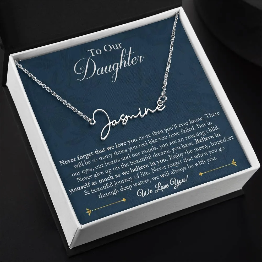 Daughter Gift from Mom and Dad, Daughter Signature Name Necklace