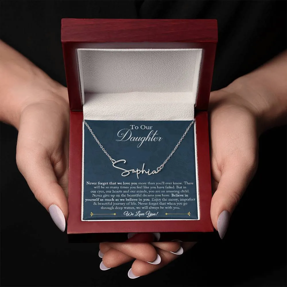 Daughter Gift from Mom and Dad, Daughter Signature Name Necklace