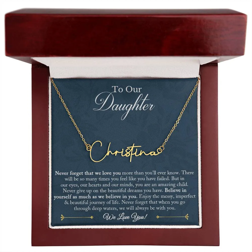 Daughter Gift from Mom and Dad, Daughter Signature Name Necklace