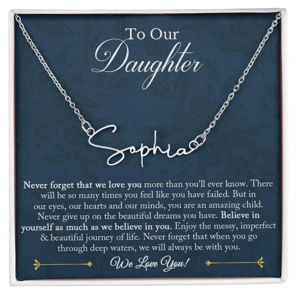 Daughter Gift from Mom and Dad, Daughter Signature Name Necklace