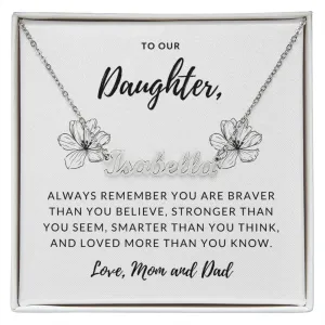Daughter Name Necklace, From Mom and Dad-Always remember
