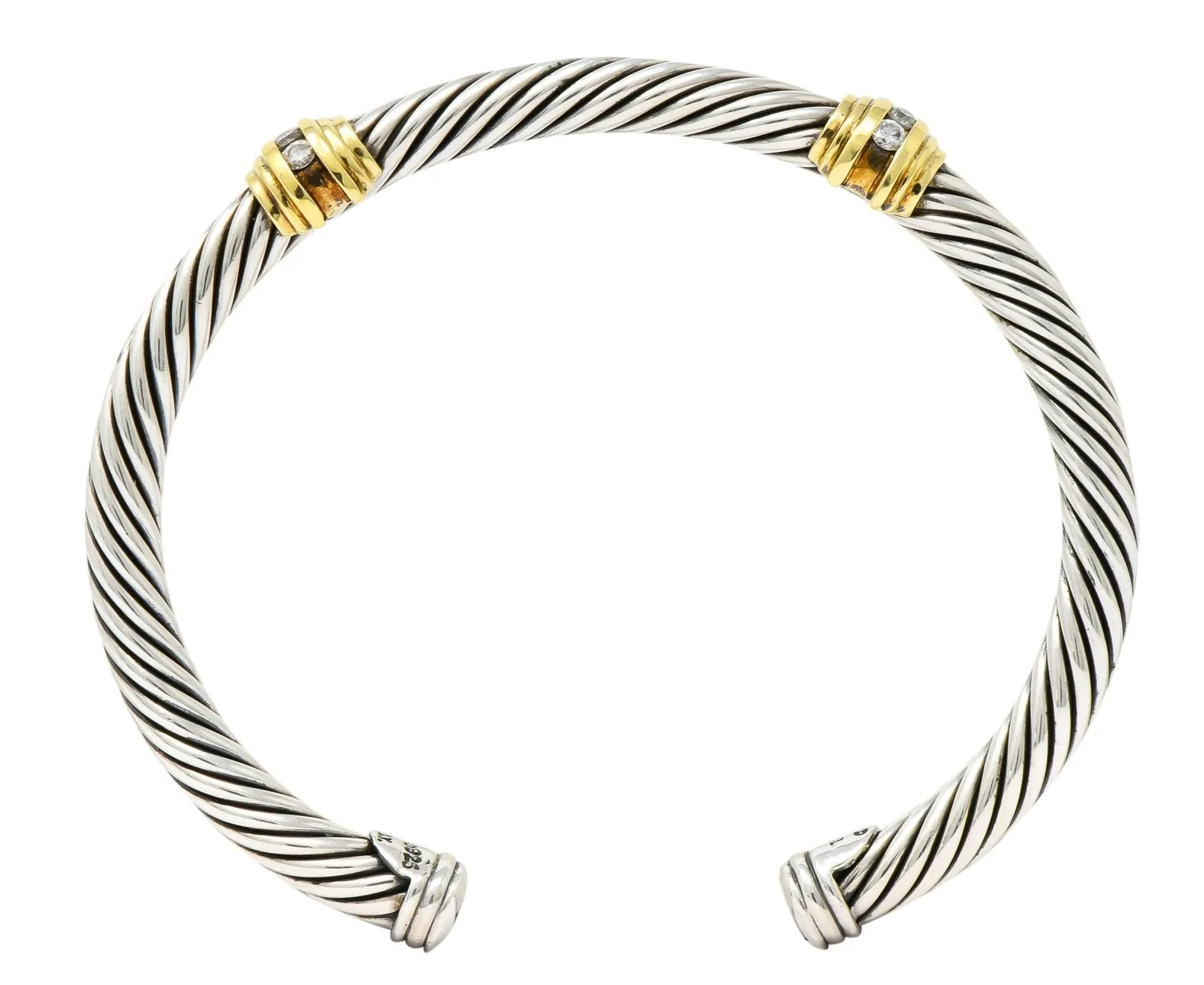 David Yurman Diamond 18 Karat Gold Sterling Silver Cable Twist Bracelet