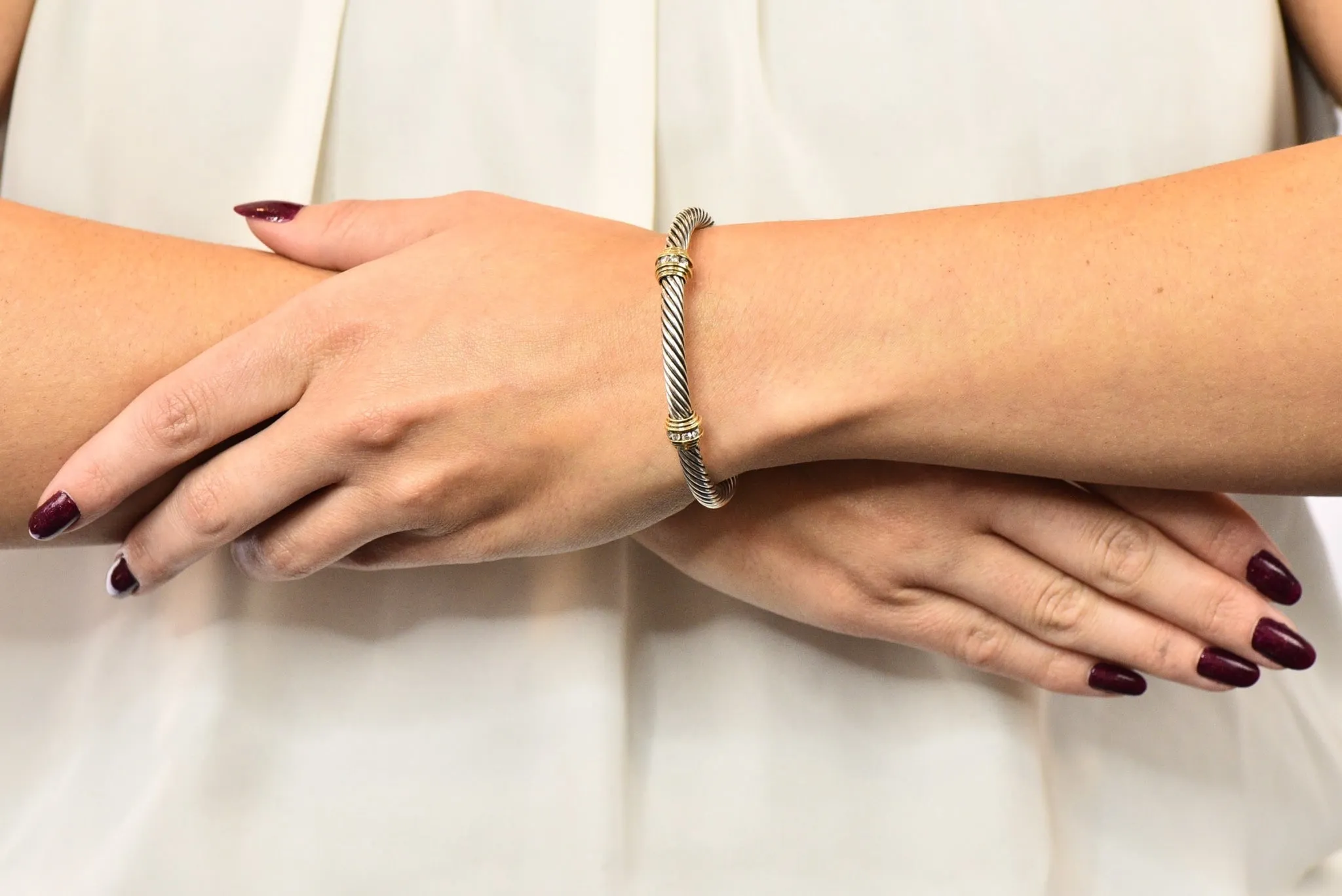 David Yurman Diamond 18 Karat Gold Sterling Silver Cable Twist Bracelet