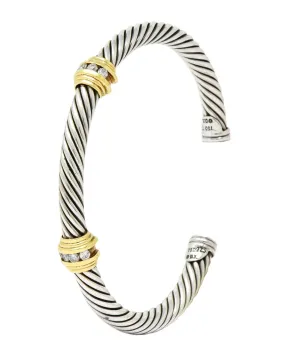 David Yurman Diamond 18 Karat Gold Sterling Silver Cable Twist Bracelet