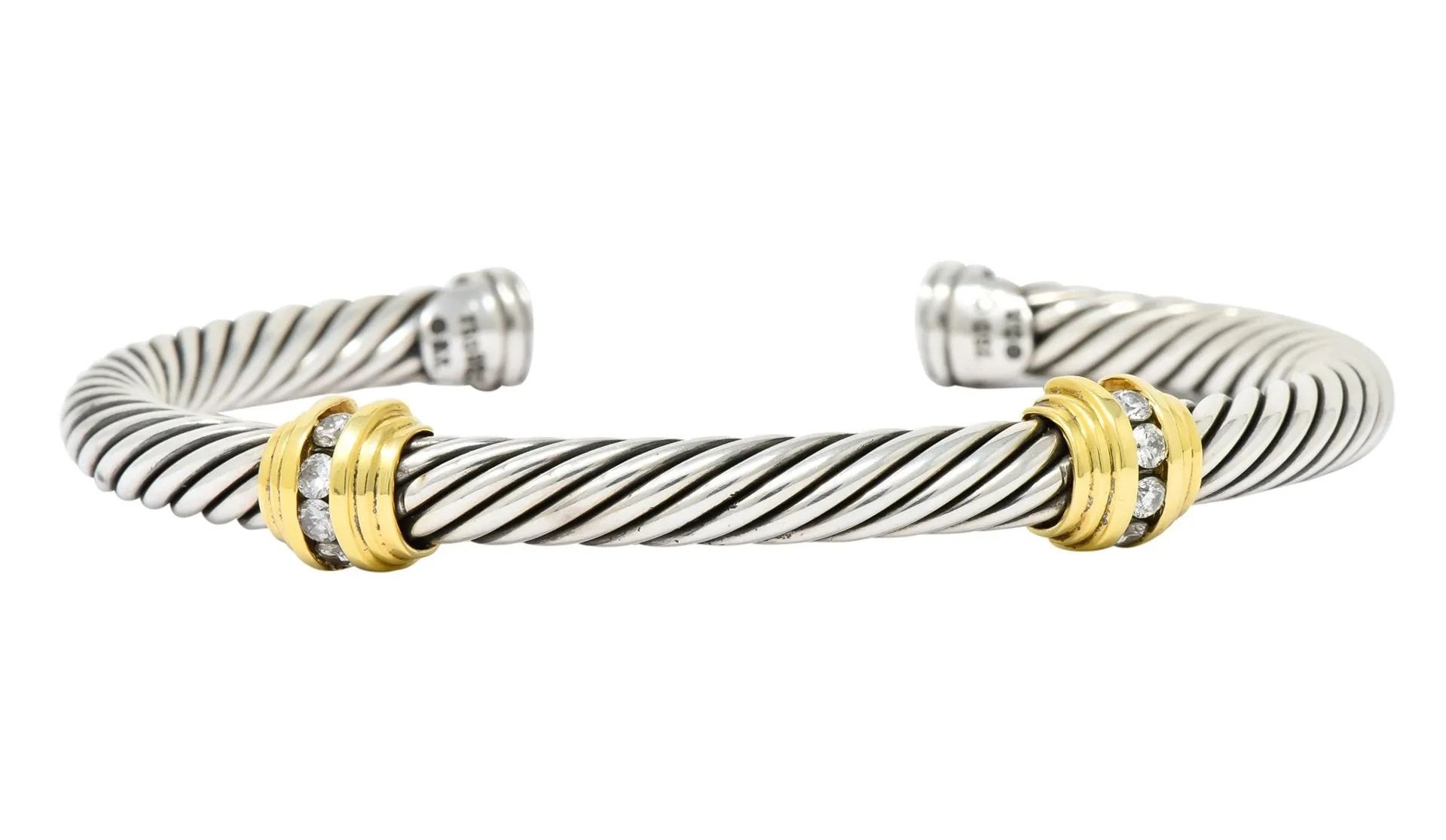 David Yurman Diamond 18 Karat Gold Sterling Silver Cable Twist Bracelet
