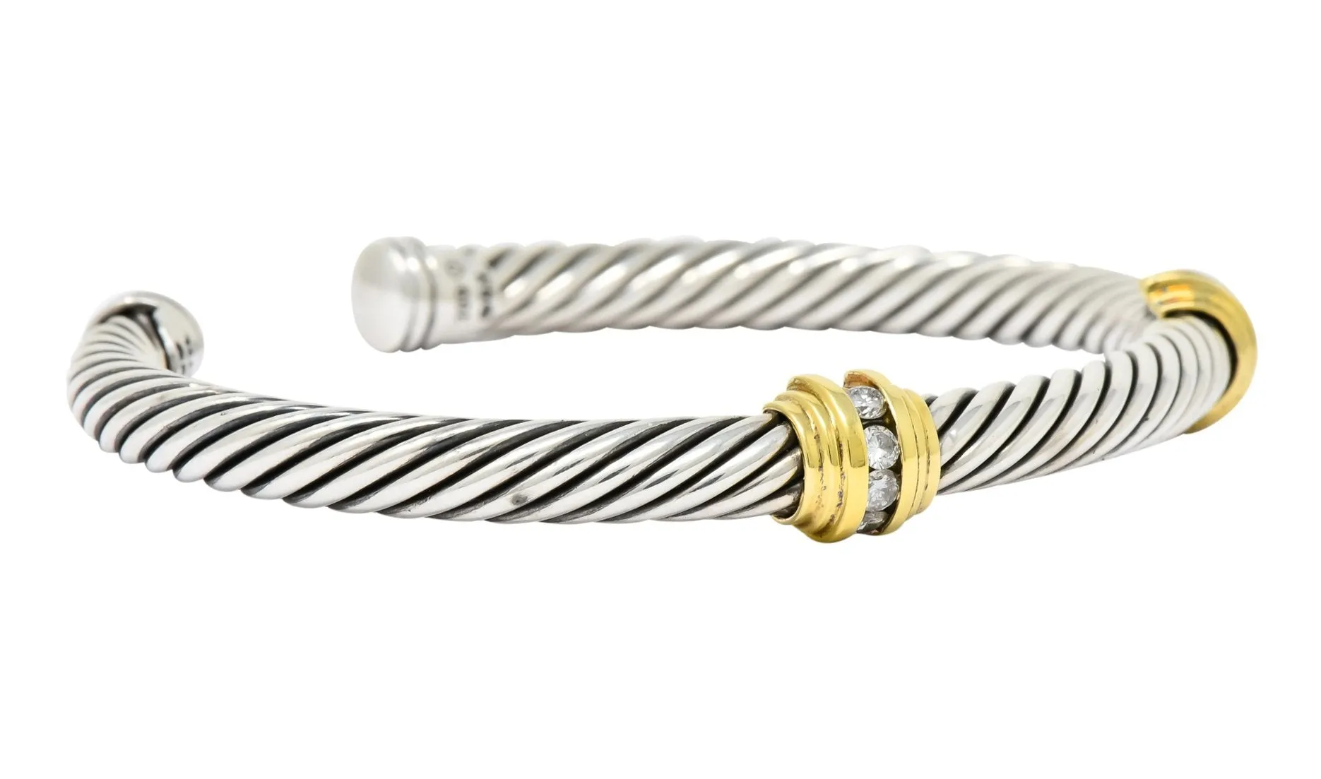 David Yurman Diamond 18 Karat Gold Sterling Silver Cable Twist Bracelet