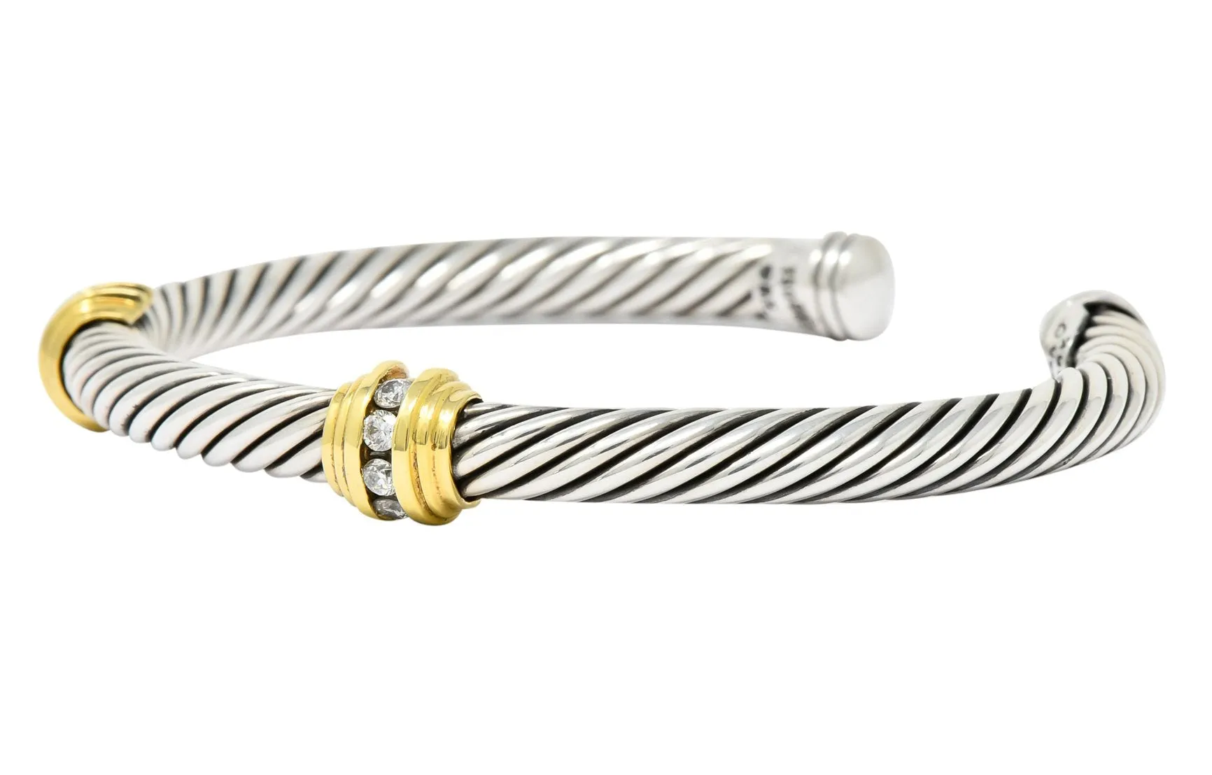 David Yurman Diamond 18 Karat Gold Sterling Silver Cable Twist Bracelet