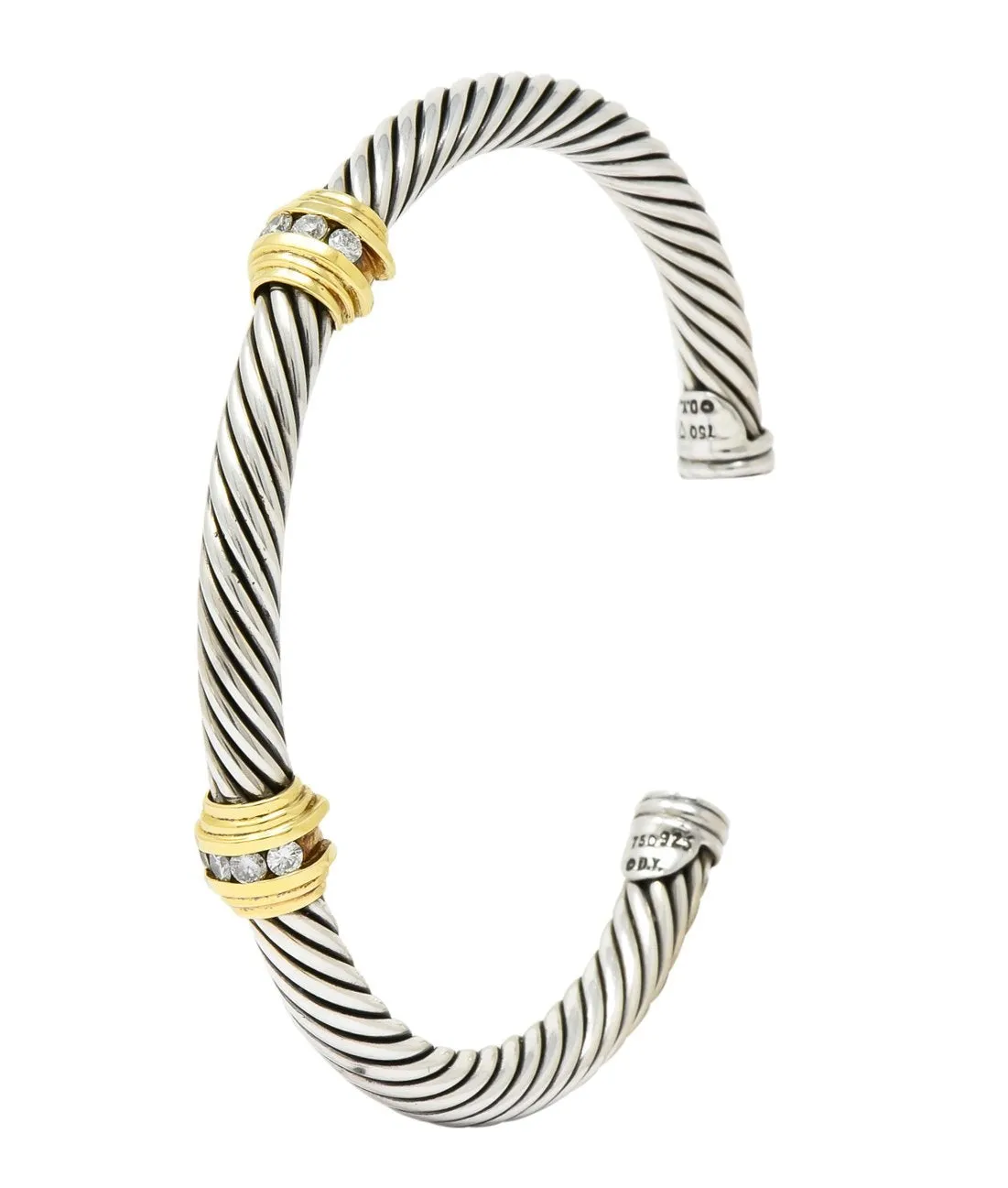 David Yurman Diamond 18 Karat Gold Sterling Silver Cable Twist Bracelet