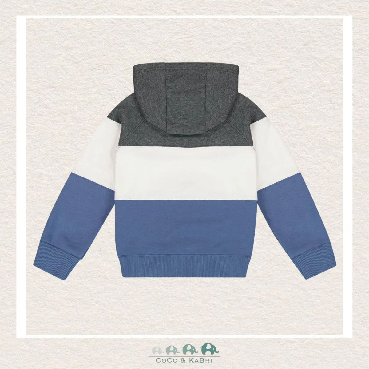 Deux Par Deux: Color Block Hooded Fleece Sweatshirt - Blue