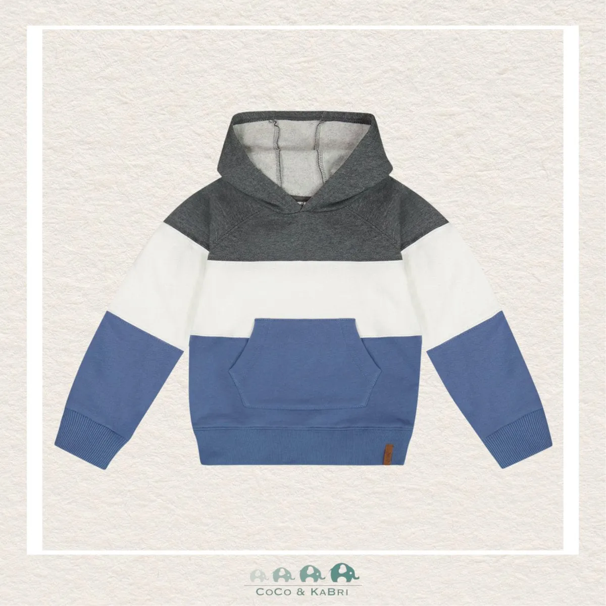 Deux Par Deux: Color Block Hooded Fleece Sweatshirt - Blue