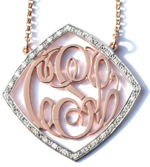 Diamond Frame Gold CZ Rimmed Monogram Necklace
