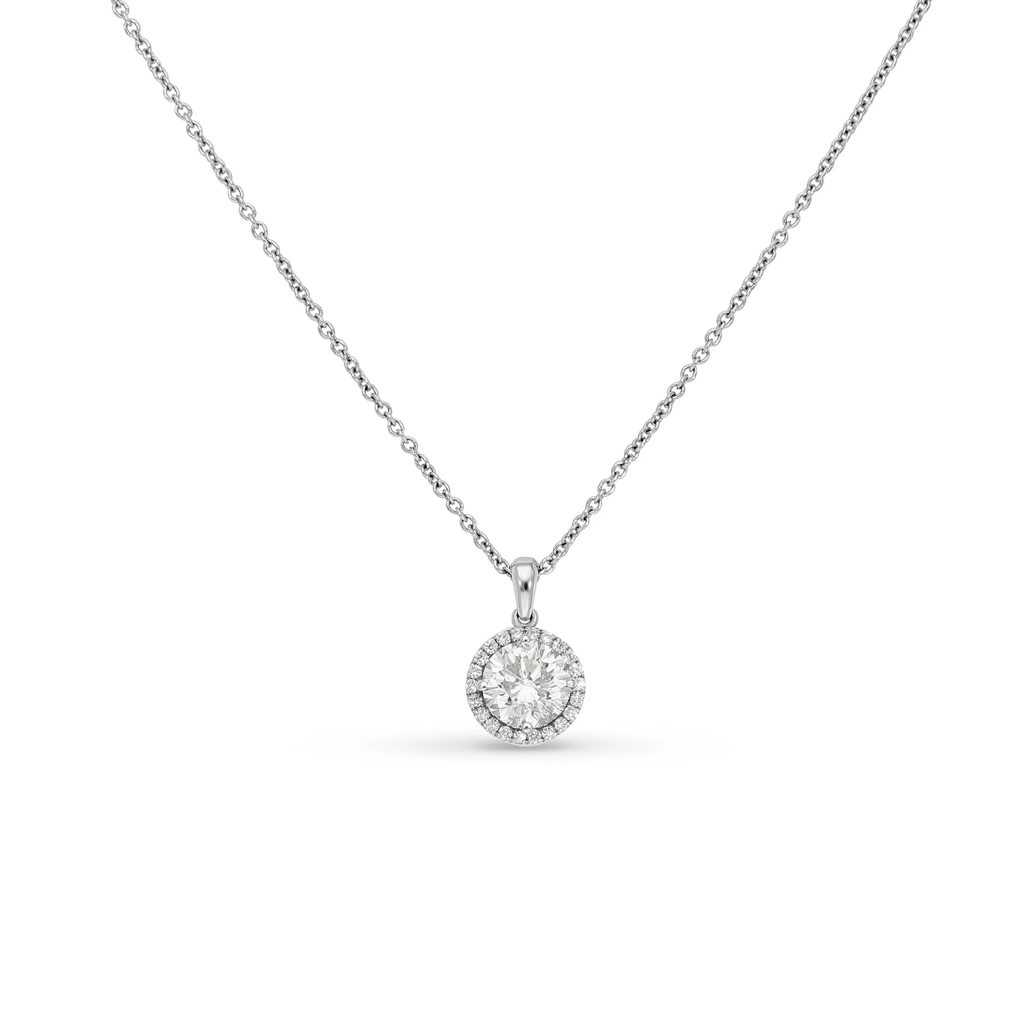 Diamond Halo Pendant Necklace - 1.3 Carat