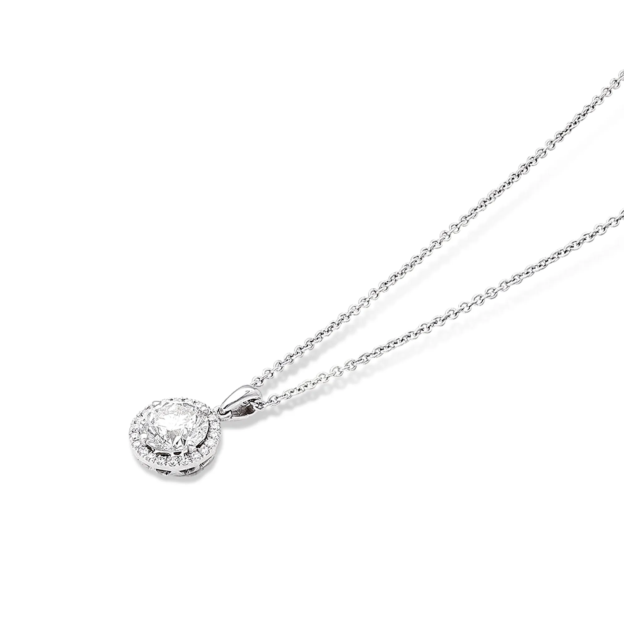 Diamond Halo Pendant Necklace - 1.3 Carat