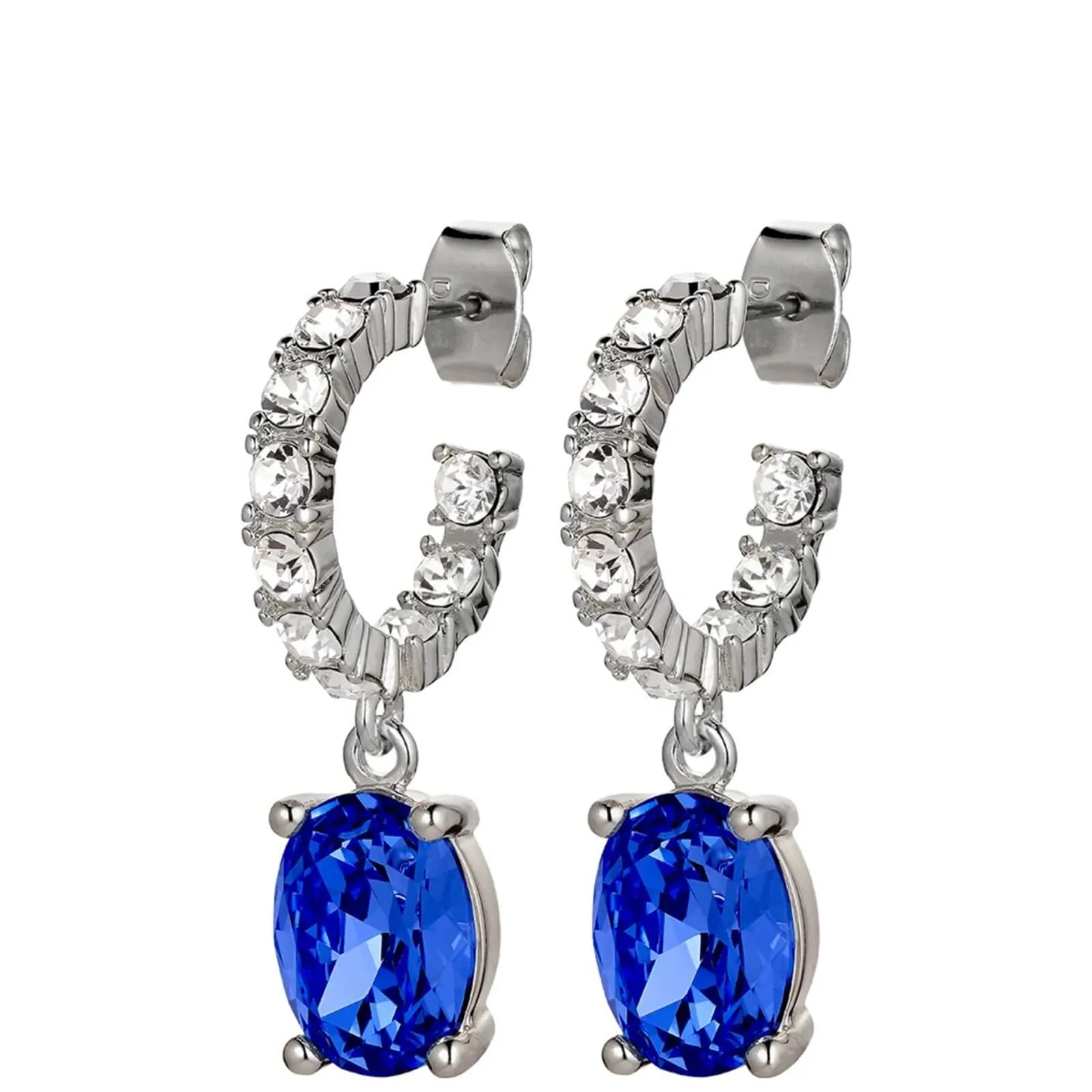 Dyrberg Kern Barbara Silver Hoop Charm Earrings - Sapphire