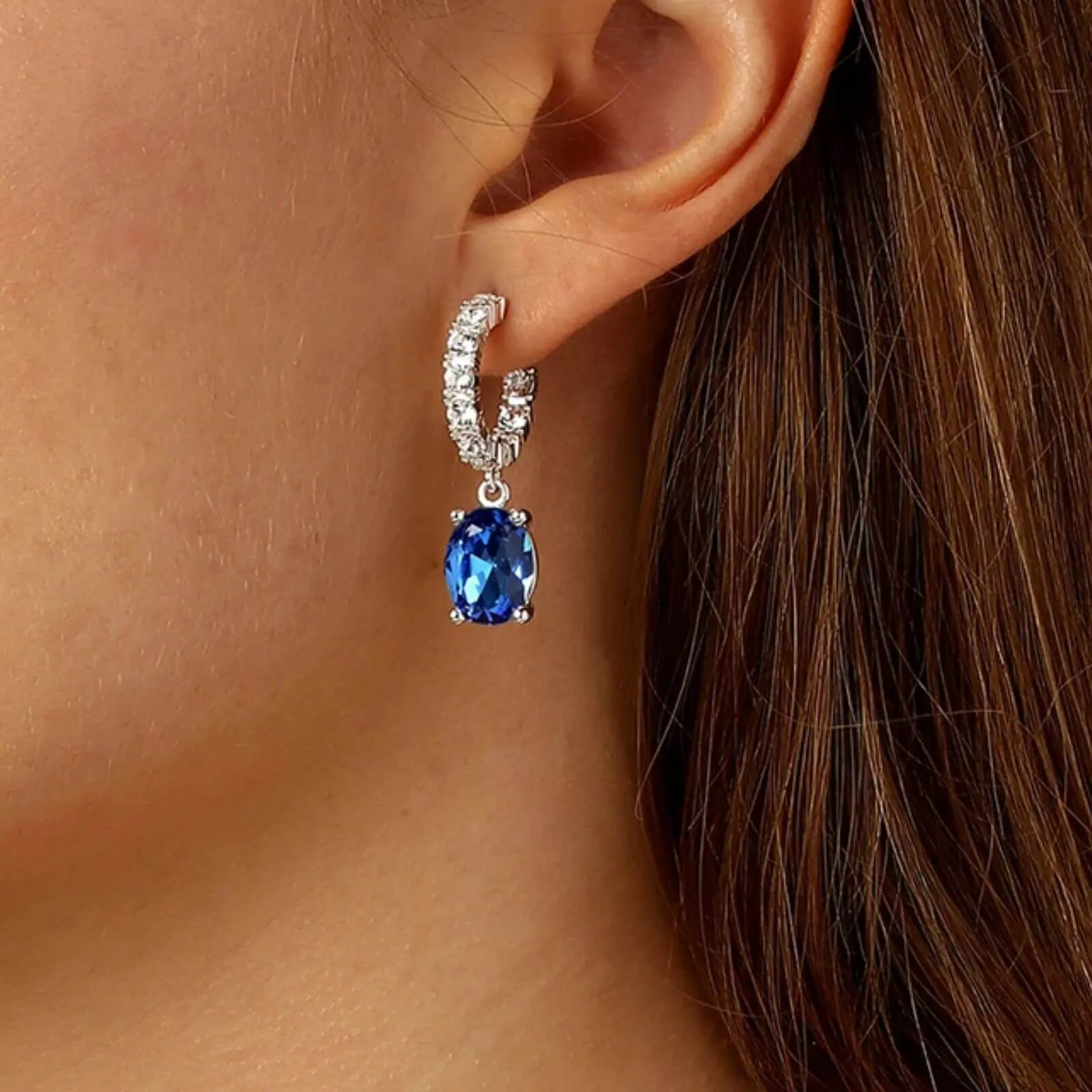 Dyrberg Kern Barbara Silver Hoop Charm Earrings - Sapphire