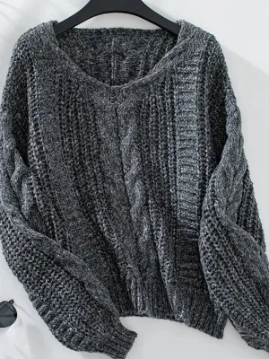 Eloise Cable Lantern Sleeve Sweater - Grey