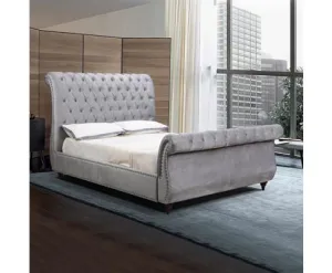 Elsa Bedframe Velvet Fabric Navy Grey