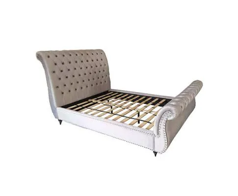 Elsa Bedframe Velvet Fabric Navy Grey
