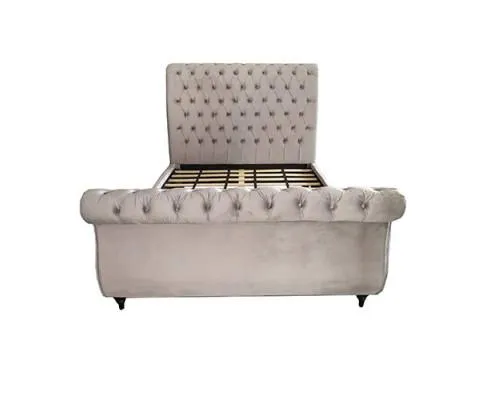 Elsa Bedframe Velvet Fabric Navy Grey