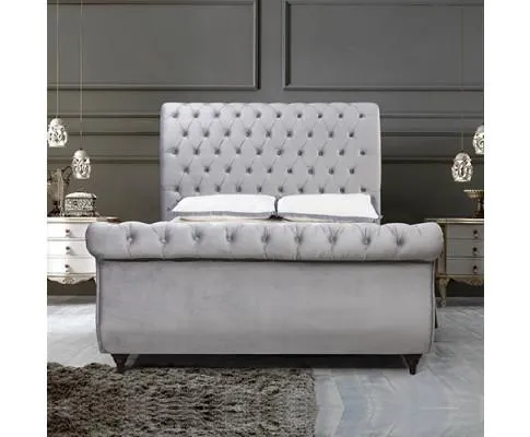 Elsa Bedframe Velvet Fabric Navy Grey