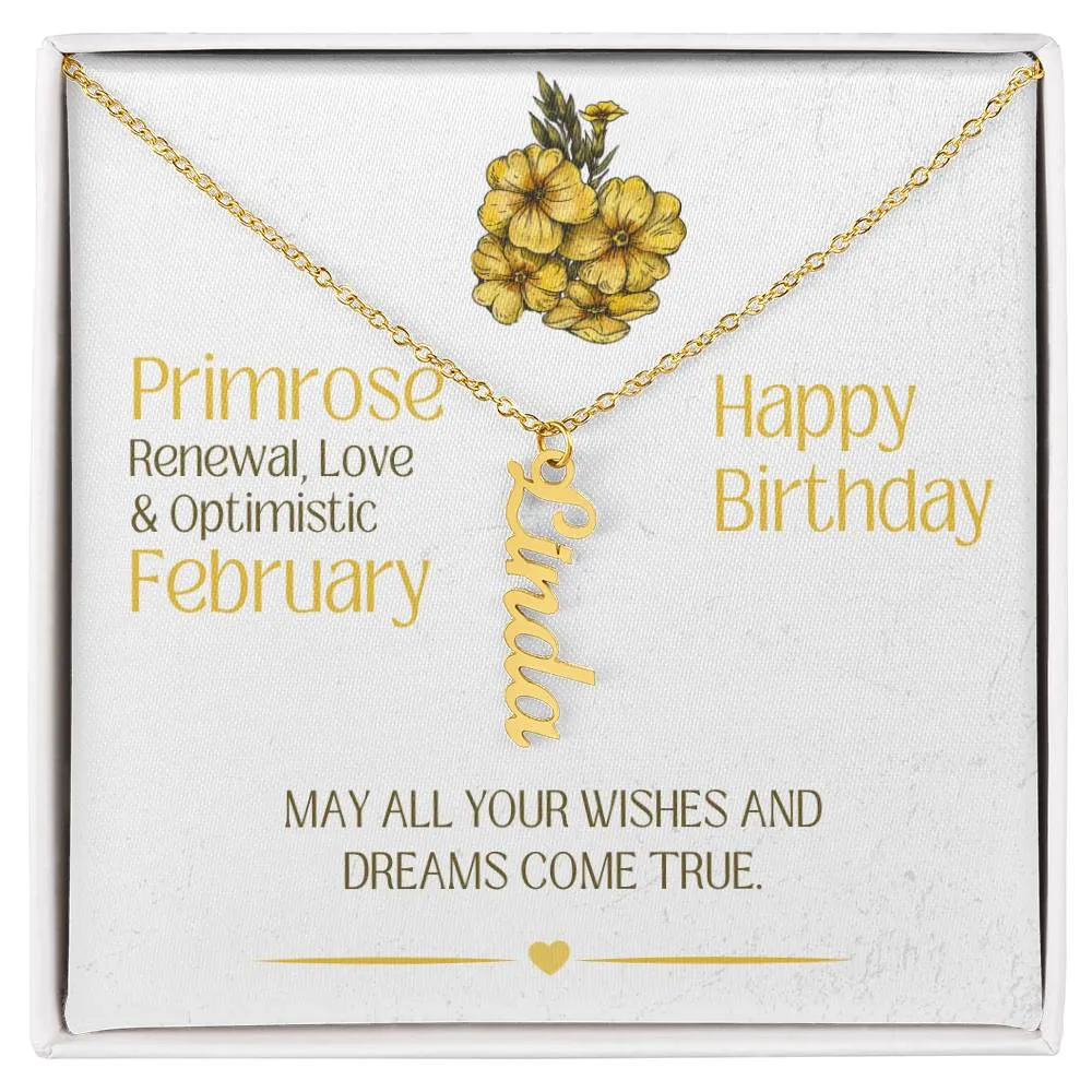 February Birthday Gift | Birth Month Flower | Personalized Vertical Name Necklace