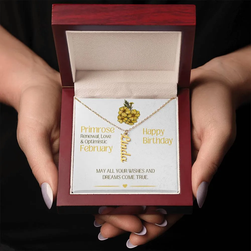 February Birthday Gift | Birth Month Flower | Personalized Vertical Name Necklace
