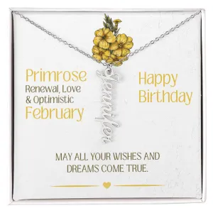 February Birthday Gift | Birth Month Flower | Personalized Vertical Name Necklace