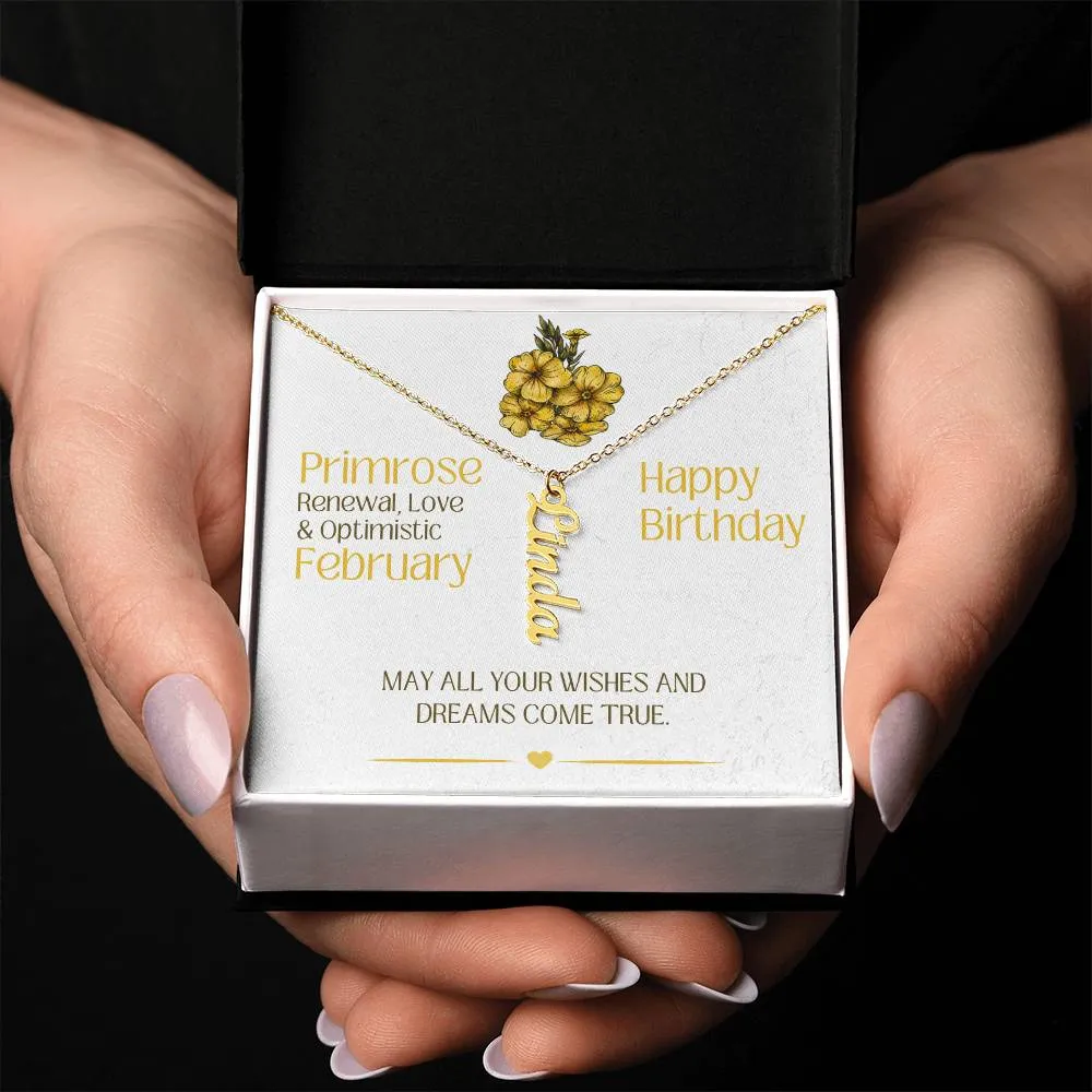 February Birthday Gift | Birth Month Flower | Personalized Vertical Name Necklace
