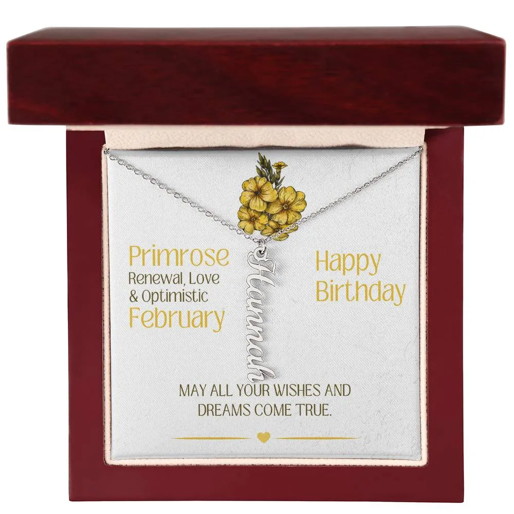February Birthday Gift | Birth Month Flower | Personalized Vertical Name Necklace