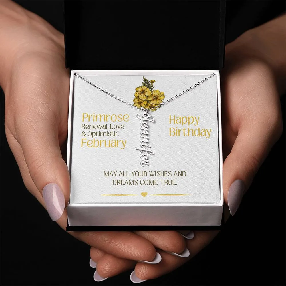 February Birthday Gift | Birth Month Flower | Personalized Vertical Name Necklace