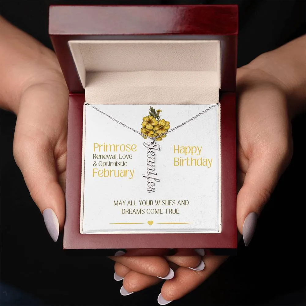 February Birthday Gift | Birth Month Flower | Personalized Vertical Name Necklace