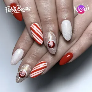 Fofosbeauty 24pcs Press on Nails, Fake Nails, Full Cover Acrylic Nails for Girls Women Kids, Almond Christmas Red Stripes Silver Glitter