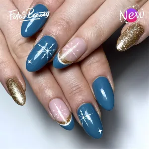 Fofosbeauty 24pcs Press on Nails, Fake Nails, Full Cover Acrylic Nails for Girls Women Kids, Almond Christmas Snowflakes Blue Silver