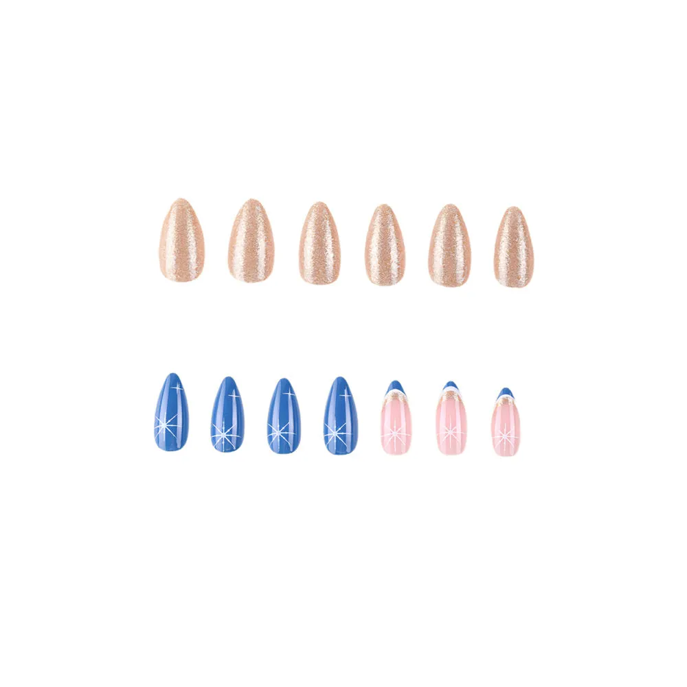 Fofosbeauty 24pcs Press on Nails, Fake Nails, Full Cover Acrylic Nails for Girls Women Kids, Almond Christmas Snowflakes Blue Silver