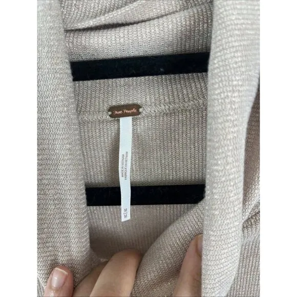 Free People Rose Gold Metallic Sparkling Turtleneck Sweater Womens Size M