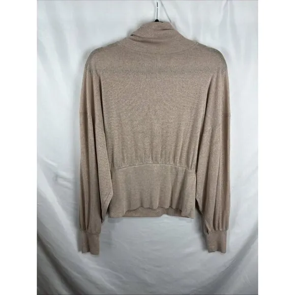 Free People Rose Gold Metallic Sparkling Turtleneck Sweater Womens Size M
